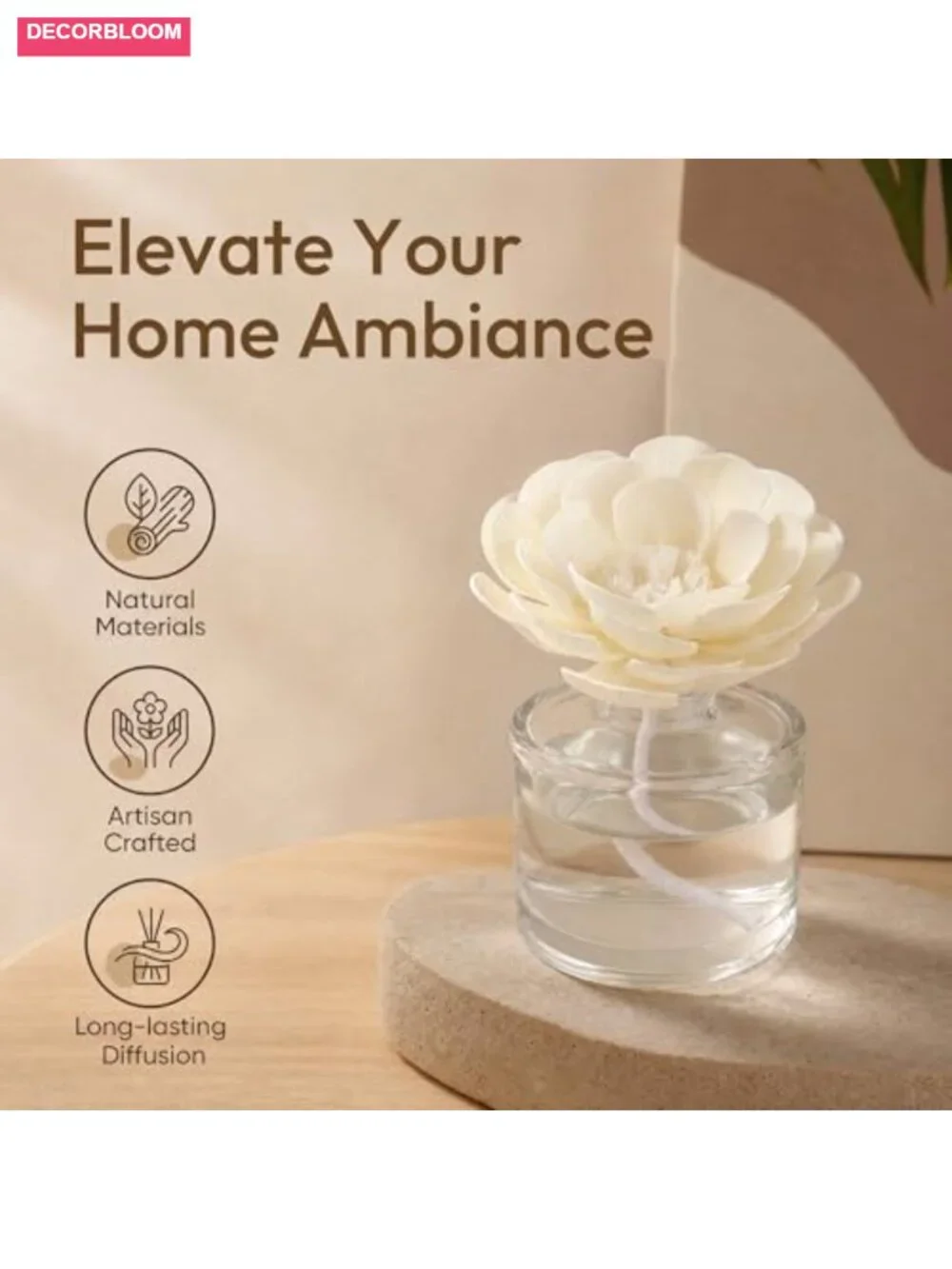 Handmade Sola Wood Reed Diffuser Sticks Set - 7 Pcs White Flowers for Home